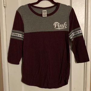 PINK Baseball T in Maroon and Grey